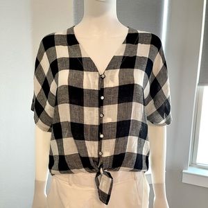 Rails Thea Front-Tie Top, Black/White Admiral Check, Size Small